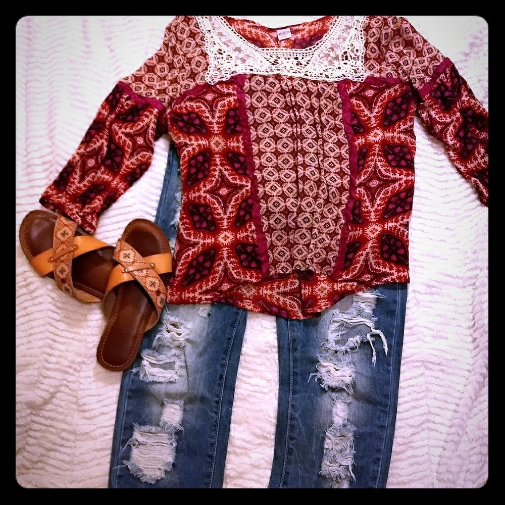 Boho, 3/4 sleeve top